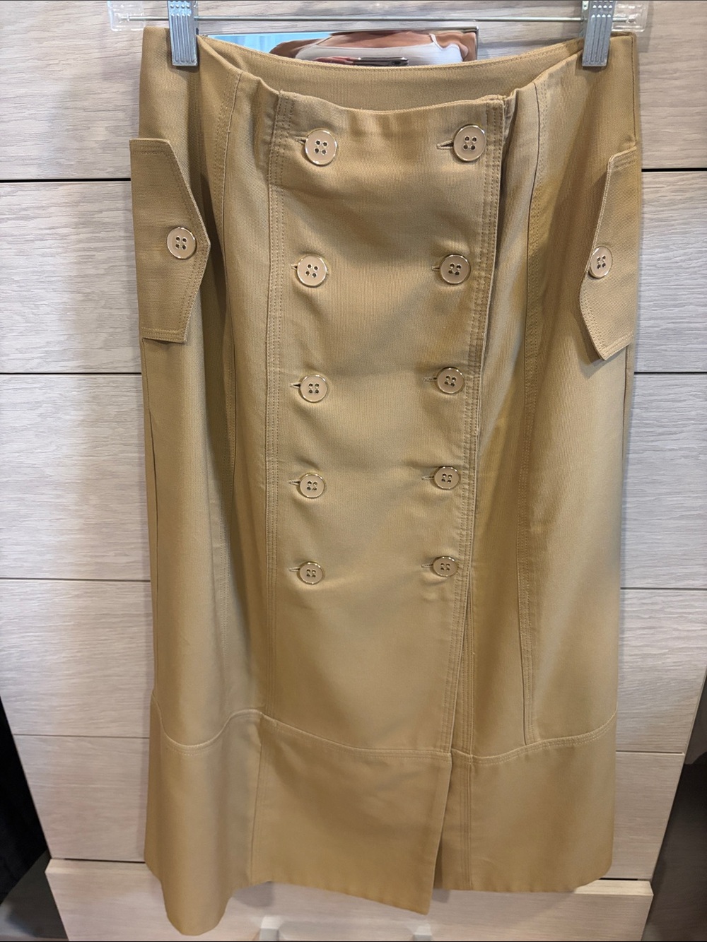 Farm Rio Tan Double-Breasted Button Midi Skirt